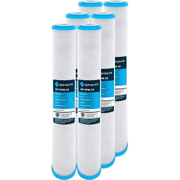 SpiroPure SP-EPM-20 20x2.5 10 Micron NSF Certified Coconut Shell Carbon Block Water Filter Cartridge EPM-20 155635-43 CB-25-2010 (Case of 6)