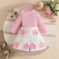 thumbnail image 2 of Wdgfv Girls Outfits Sets Long Sleeve High Neck Embroidered Ribbed Top With Button Shorts Winter Fall Casual School Party Outfit For Toddler Baby 6 Months To 3 Years Pink 6-9 Months, 2 of 9
