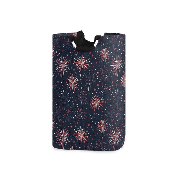 Yayeee Freestanding Laundry Hamper with Handle Collapsible Large Storage Basket for Clothes, Red and White Fireworks Pattern