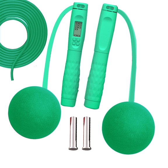 Cordless Jump Rope with Counter, Weighted Jump Ropes for Fitness Exercise for Women Men Kids.-green-big ball