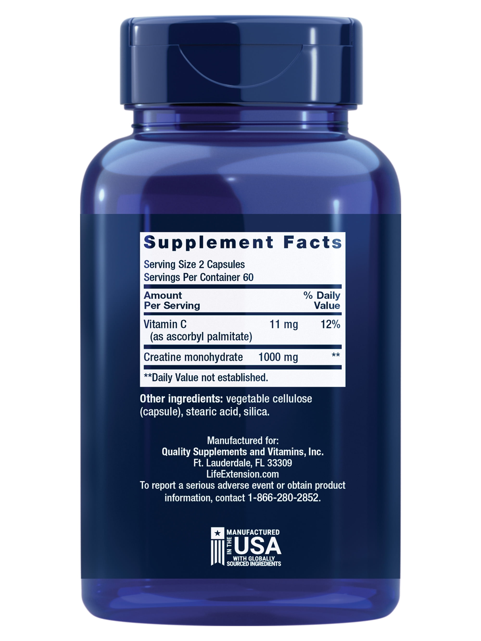 Life Extension® Creatine Capsules, 1000 mg, creatine monohydrate, muscle, endurance, energy metabolism, 120 capsules