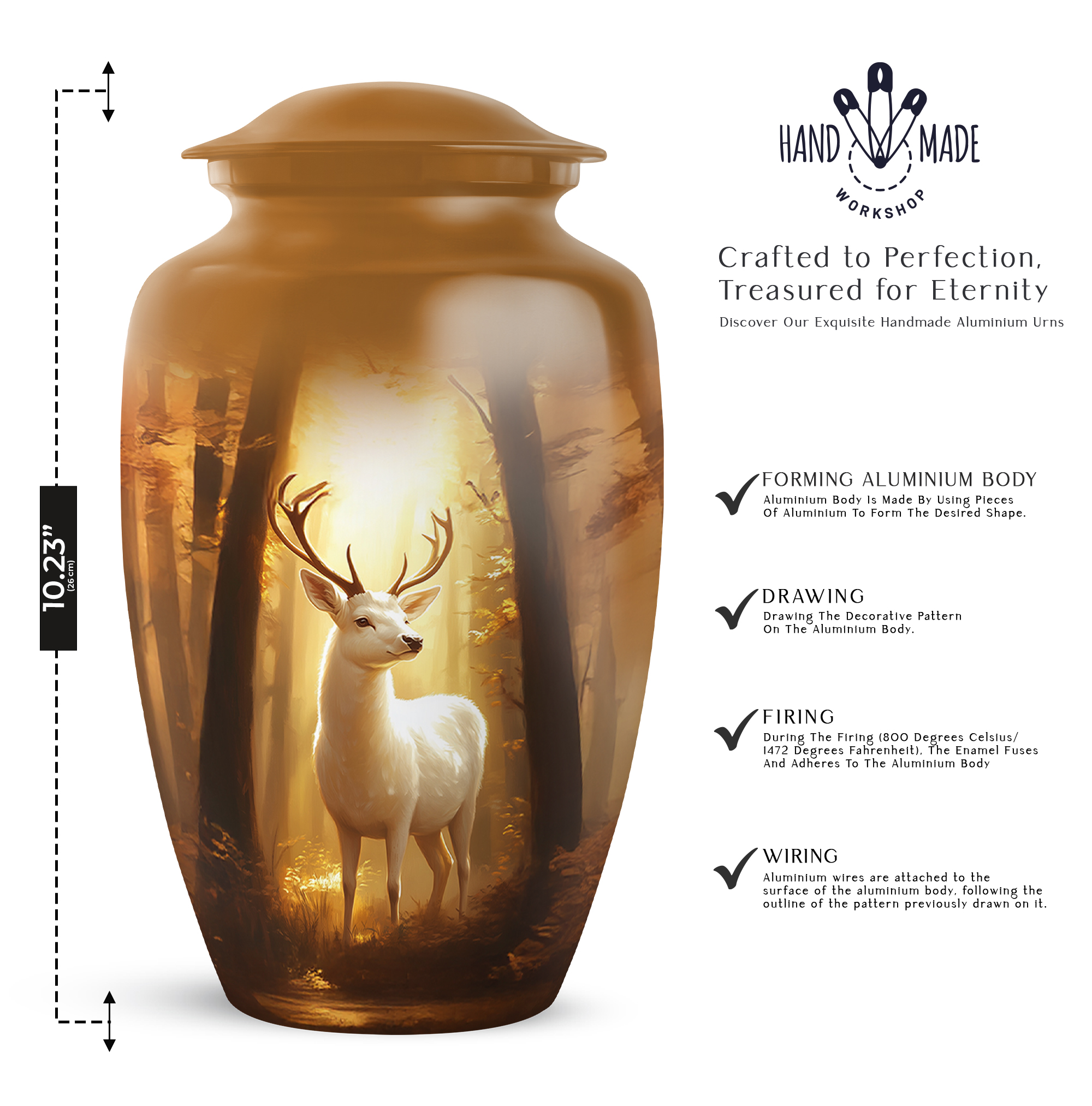 Deer Small Keepsake Urns For Human Ashes For Female Set Of 4 - 1 Large Burial Urn For Adult Brother - Golden Cremation Urn Male And Female - Brown Funeral Urns For Adult Women - (10&3)inch