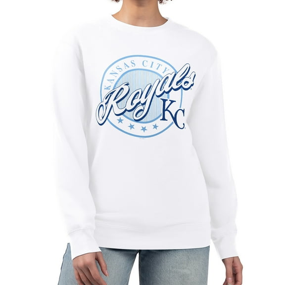 Women's G-III 4Her by Carl Banks White Kansas City Royals Pinstripe Circle Team Fleece Pullover Sweatshirt