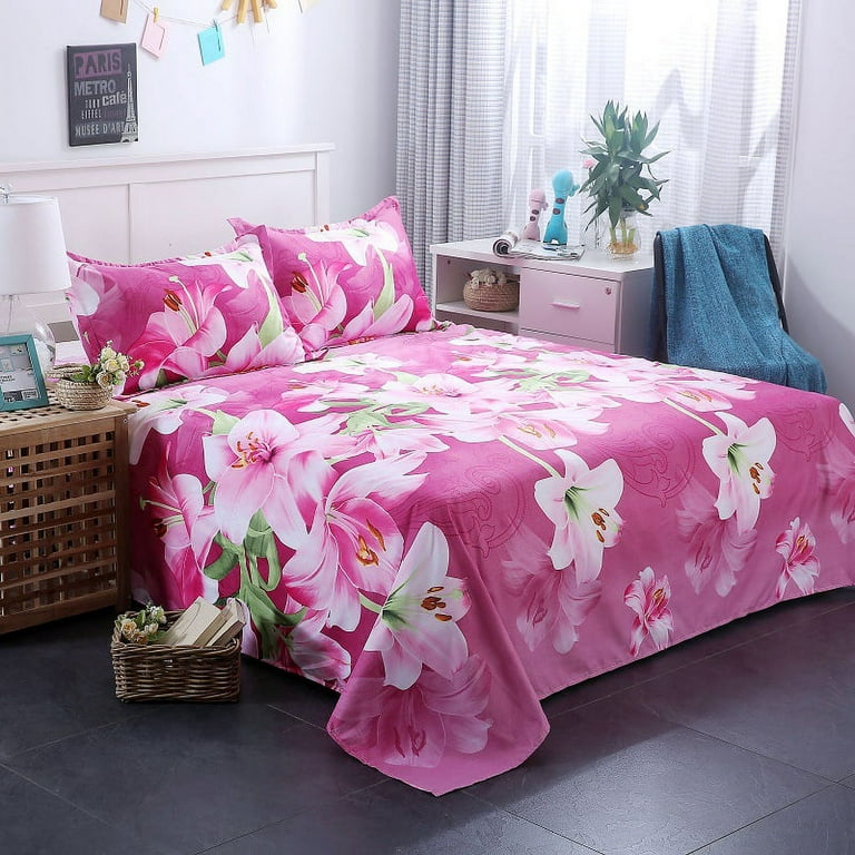 Newest cute spanish design printed floral pink flower bulk bed sheets king  size 3d bed cover set - AliExpress