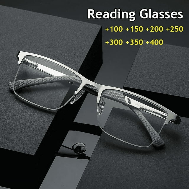 YOPTOP Mens Designer Reading Glasses Blue Light Blocking, Fashion Rectangular Computer for Women Men Lightweight & Comfortable Anti Glare Light Metal Readers Presbyopia Eyeglasses, +2.50