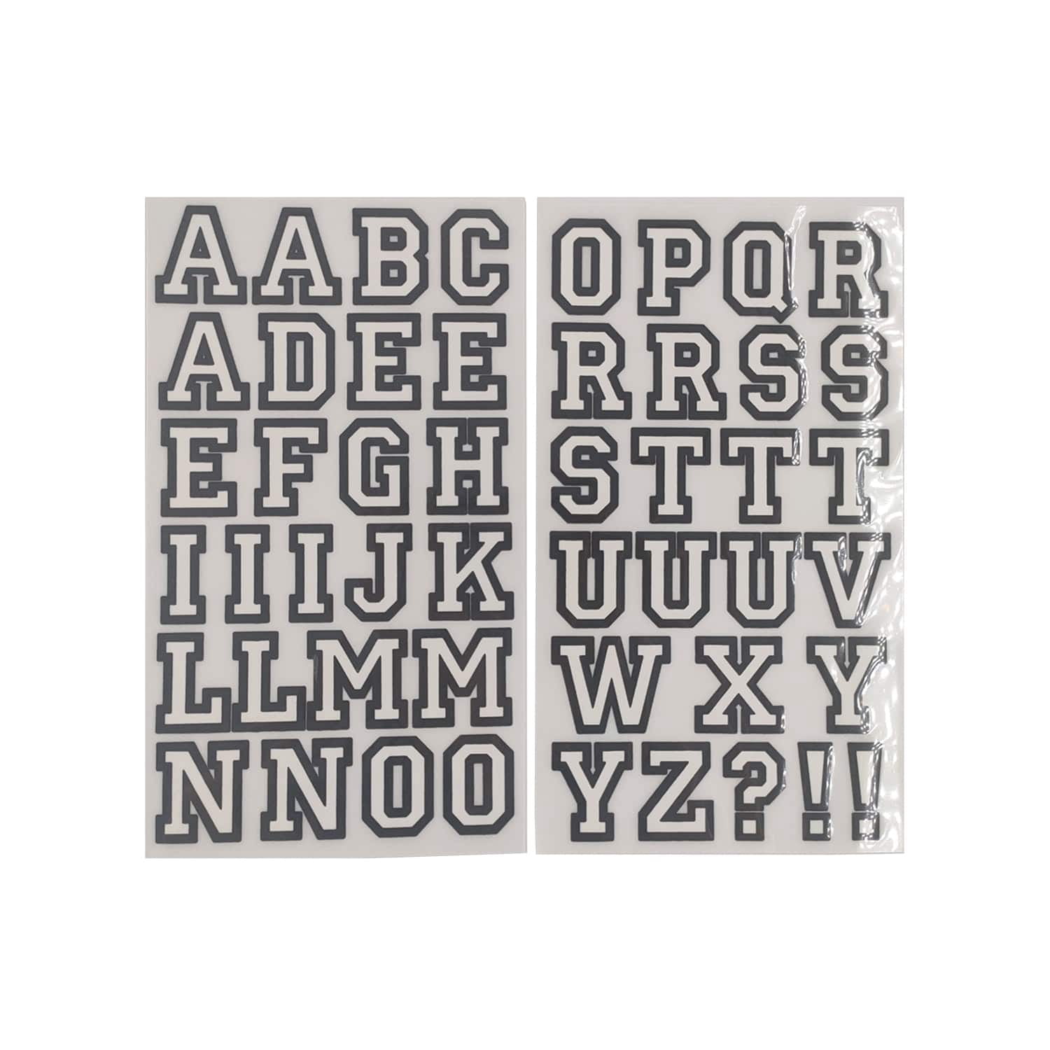 12 Packs: 49 ct. (588 total) 1.5" Iron-On White with Black Outline Athletic Letters by Make Market