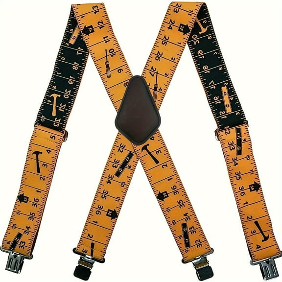 Heavy Duty Work Suspender Tape Measure Suspenders for Men 2” Wide X-Back Work Suspenders  Elastic Adjustable Novelty Tape Measure Suspenders