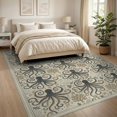 thumbnail image 3 of ODIKA 8'x10' Washable Area Rug Durable, Non-Slip Circle Octopus Nautical Vintage Creature Motif Coral Retro Wave for Living Room, Under Sectional, Family, 3 of 7
