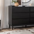 thumbnail image 5 of Walker Edison 55” Mid-Century Modern Gallery Top Solid Wood 6-Drawer Dresser, Black, 5 of 19