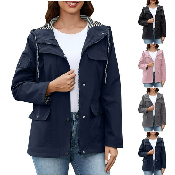 Zedker Raincoat for Women Waterproof Long Hooded Trench Coats Lined Windbreaker Jackets for Women