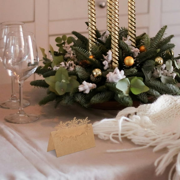 LOLIPPYY 50Pcs Rustic Kraft Paper Christmas Table Cards with Elegant Snowflake Design for Party Name Tags