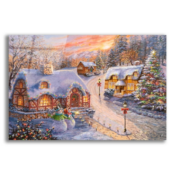 Epic Art 'Winter Cottage Glow' by Nicky Boehme, Acrylic Glass Wall Art, 36"x24"