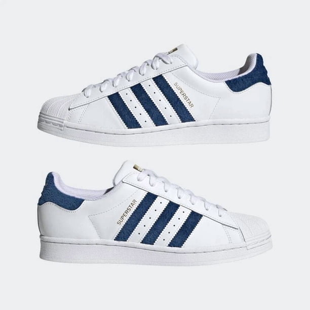 adidas Superstar White Dark Blue Gold Felt Stripe H00189 Men's Shoe Size 8.5
