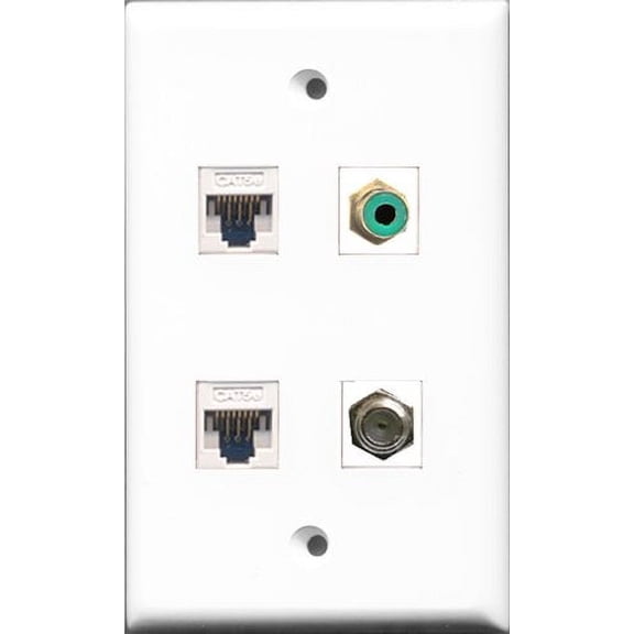 RiteAV 1 Port RCA Green and 1 Port Coax Cable TV- F-Type 2 Port Cat5e Ethernet White Wall Plate