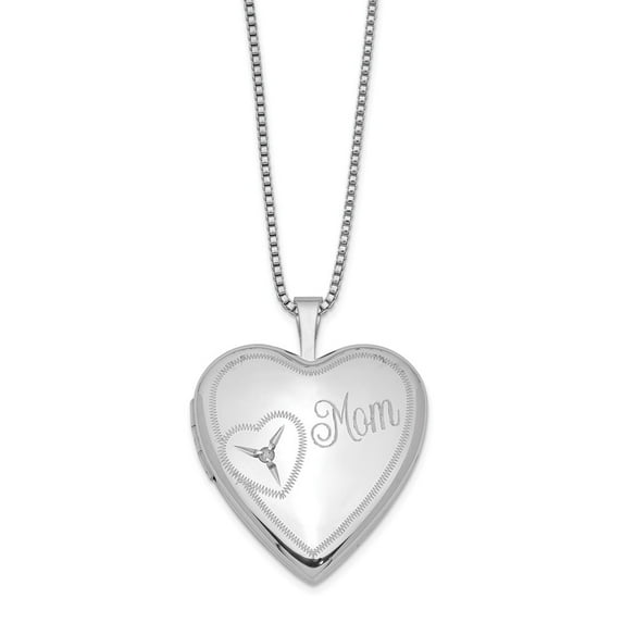 FB Jewels Sterling Silver Rhodium-plated 20mm Mom with Diamond Heart Locket