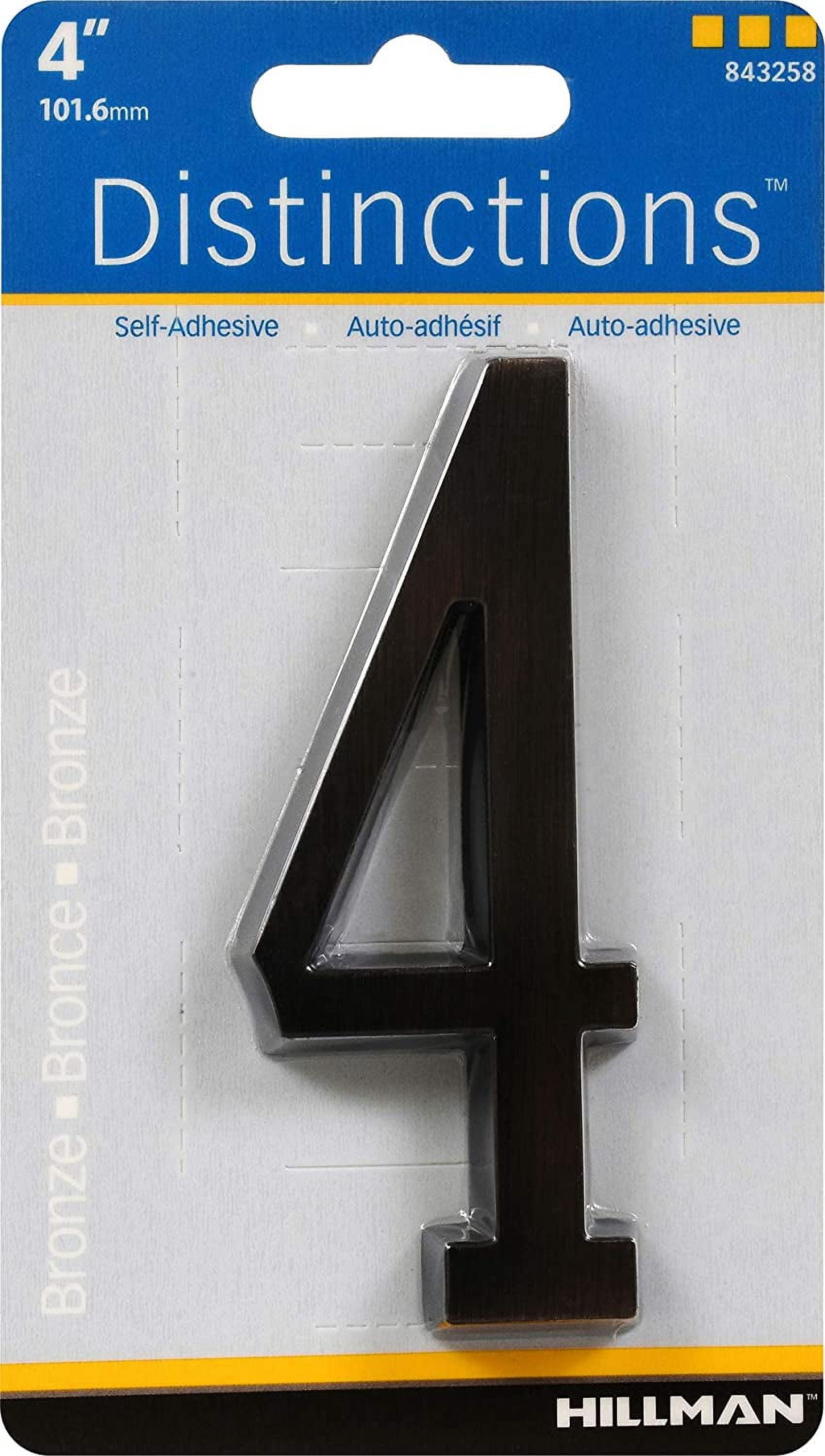 The Hillman Group 843258 4 in. Bronze Aged Distinctions Zinc Die-Cast Adhesive Plaque Number - 4 - 3 Piece