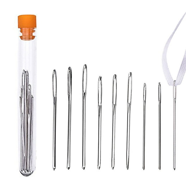 Cosmug 9PCS Large Eye Blunt Needles,Stainless Steel Yarn & Knitting Needles in Storage Tube,Silver,1 Set