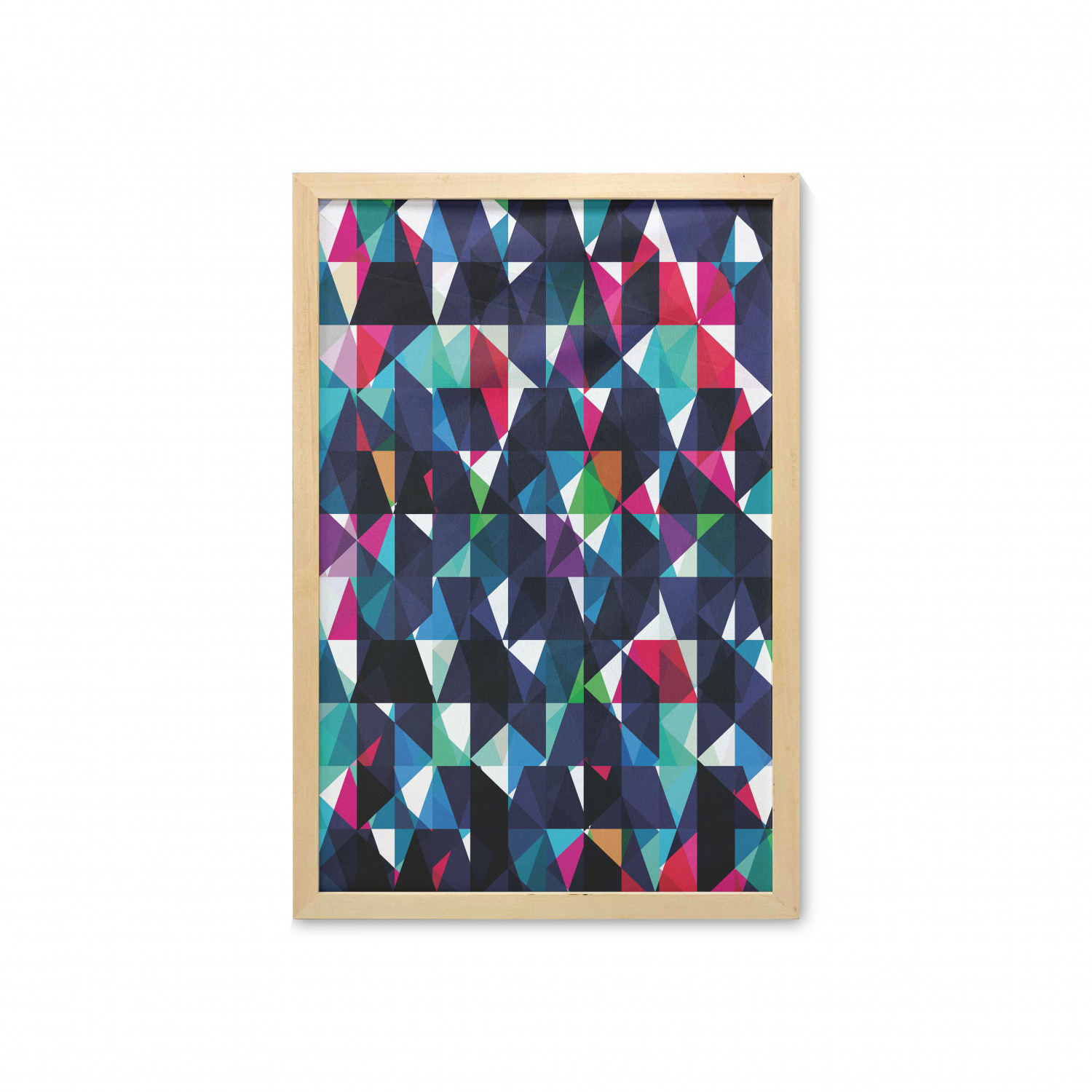 Geometric Wall Art with Frame, Retro Pattern with Colorful Mosaic ...