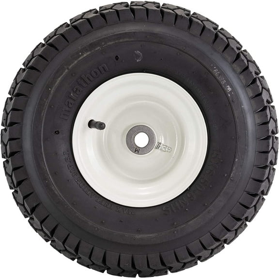 Marathon 15x6.50-6 Pneumatic Tire and Wheel Assembly, Centered Hub, Contractor-Grade Bushings, Replacement Riding Lawn Mower Front Tire, Easy Install Assembly, 20346