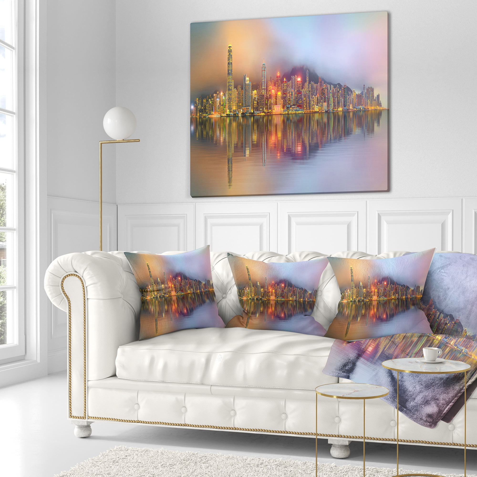 Designart Singapore Financial District Island - Cityscape Throw Pillow - 18x18