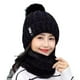 thumbnail image 1 of Gorro de invierno para mujer, gorro, bufanda, forrado, tejido, cálido, esquí, nieve, gorro con pompón, negro JAMW Sencillez, 1 of 2