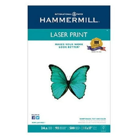 Hammermill Laser Print Office Paper, 98 Brightness, 24 lb, 11 x 17, 500 Sheets/Ream