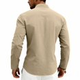 thumbnail image 7 of Men's Linen Long Sleeve Shirt Button Henley Shirt V-Neck Casual Plain Lightweight Fall Top S, 7 of 7