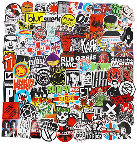 Skateboard Decals Graffiti Patches Helmet Rock Punk Stickers for Adults Teens Vinyl Waterproof Cool Stickers Packs for Laptop 100 Pcs Fashion Brand Music Sticker Pack,Rock and Roll Music Stickers Electronic Organ Guitar