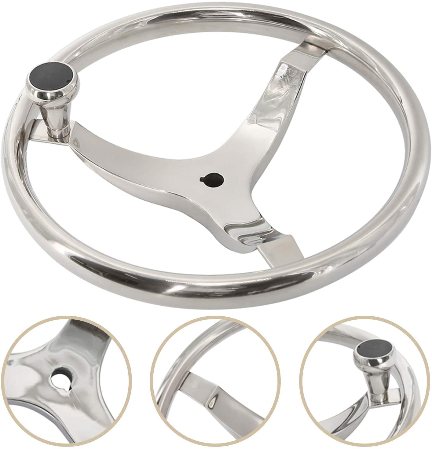 DasMarine Stainless Steel 13-1/2 Sport Wheel Boat Steering Wheel With Control Knob,Fit 3/4 Shaft,7/8 Rim Size 