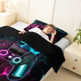 thumbnail image 4 of meiyoeat Gradient Gamepad Twin Comforter Sets for Boys Gamers, Neon Honeycomb Pink Cyan Gaming Bedding Set, Black Reversible 2 Pieces, 1 Comforter and 1 Pillowcase, 4 of 6