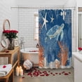 thumbnail image 2 of Sea Corals Turtle Shower Curtains for Bathroom, Summer Beach Sea Stars Dark Blue Washable Fabric Shower Curtain with Hooks Waterproof Bathroom Decor Sets, 66 x 72 Inches, 2 of 9