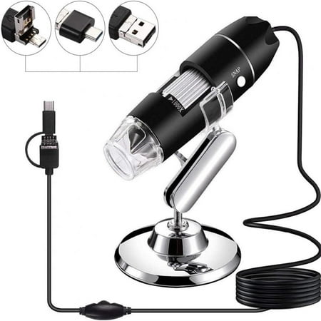 USB Digital Microscope 1000X Handheld Zoom Mignification with Universal Rotating Base and 8 LED Lights for Kids and Adults Compatible with Windows,Mac and Android