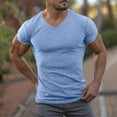 thumbnail image 2 of ShomPort Summer Mens Gym Shirts Slim Stretchy Short Sleeve Athletic Tops V Neck Solid Color Sport Tshirts Lightweight Comfy Tee, 2 of 8