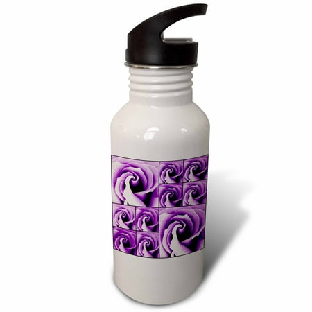 

3dRose Dreamy rich purple roses with stained glass look Sports Water Bottle 21oz