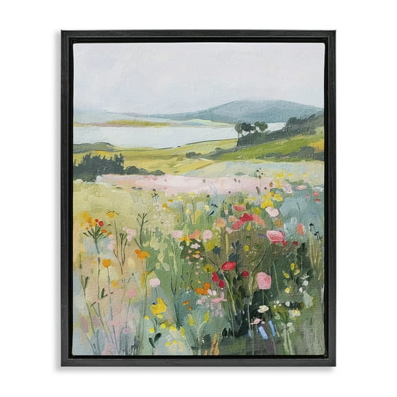 Stupell Industries Soft Abstract Countryside Landscape & Nature Painting Black Floater Framed Canvas Art Print Wall Art, 17 x 21