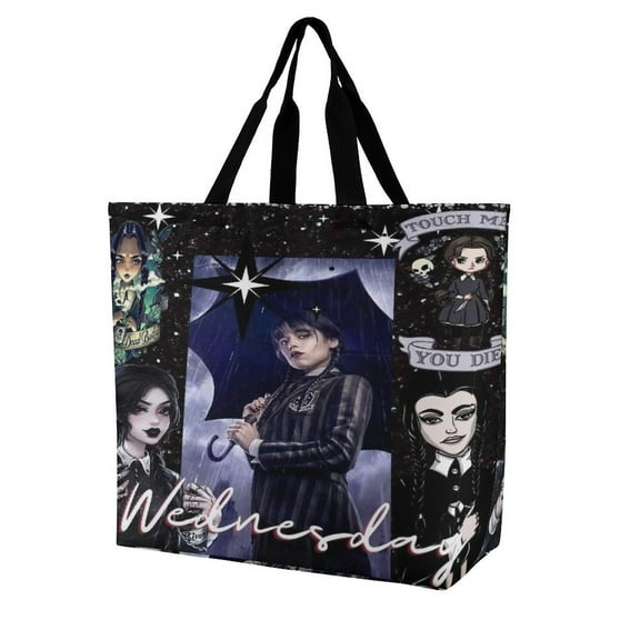 Wednesday Tote Bag for Women Men Reusable Grocery Canvas Shopping Bag Portable Shoulder Bag for Beach Travel Weekender Gym