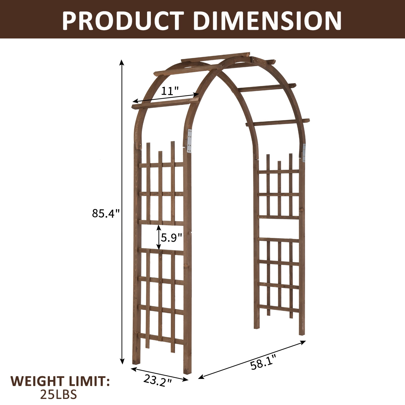 7 Ft Wooden Garden Arbor, Wedding Arch Backdrop Stand for Ceremony Party, Garden Pergola with Trellis for Climbing Plants, Dark Brown