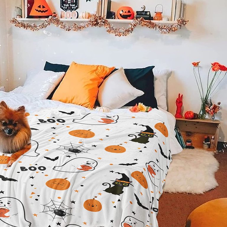 Halloween Throw Pillow Cover Gothic Ghost Pumpkin Black Cat Trick