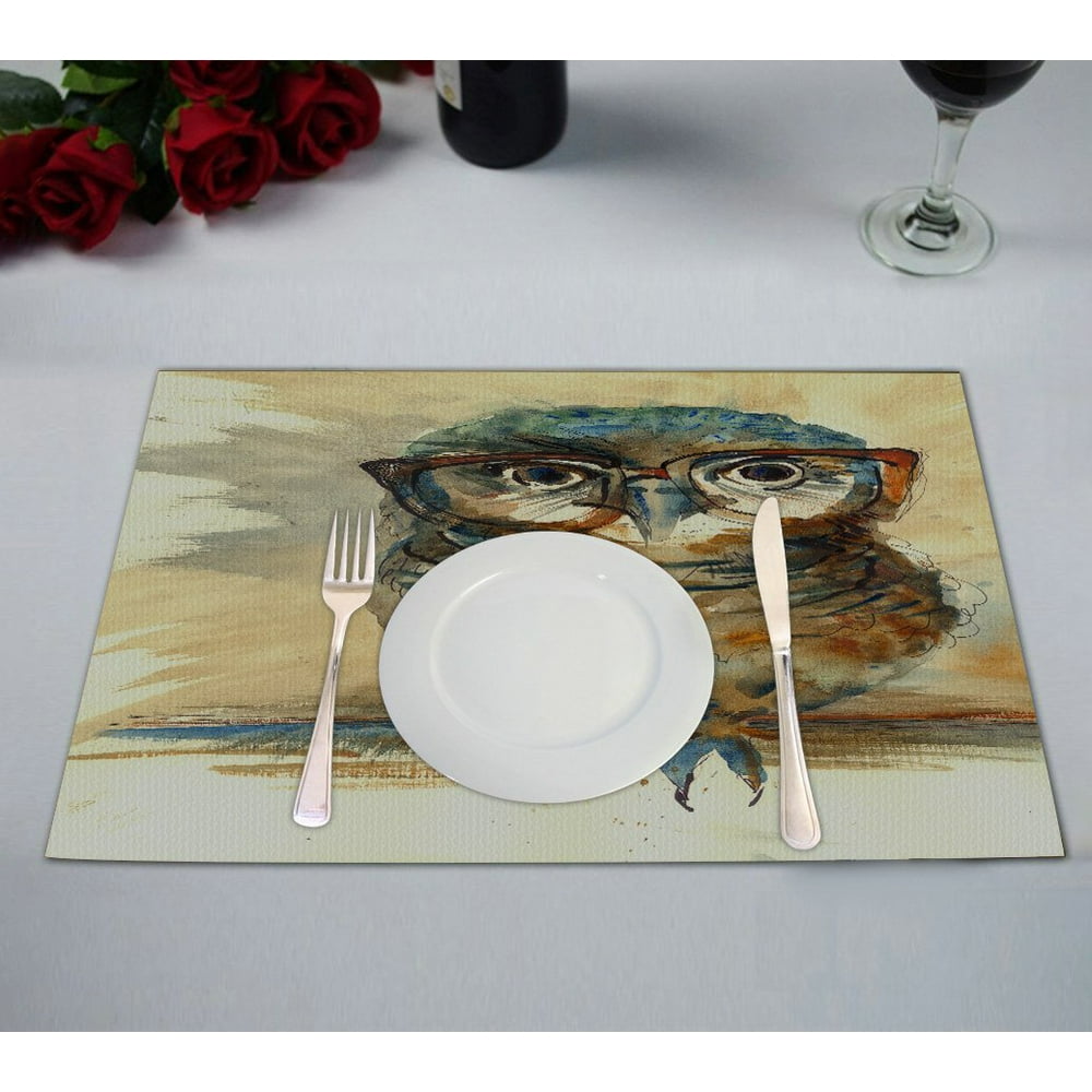 GCKG Bird Animal Placemat, Colorful Owl Art Night Owl Placemat 12x18