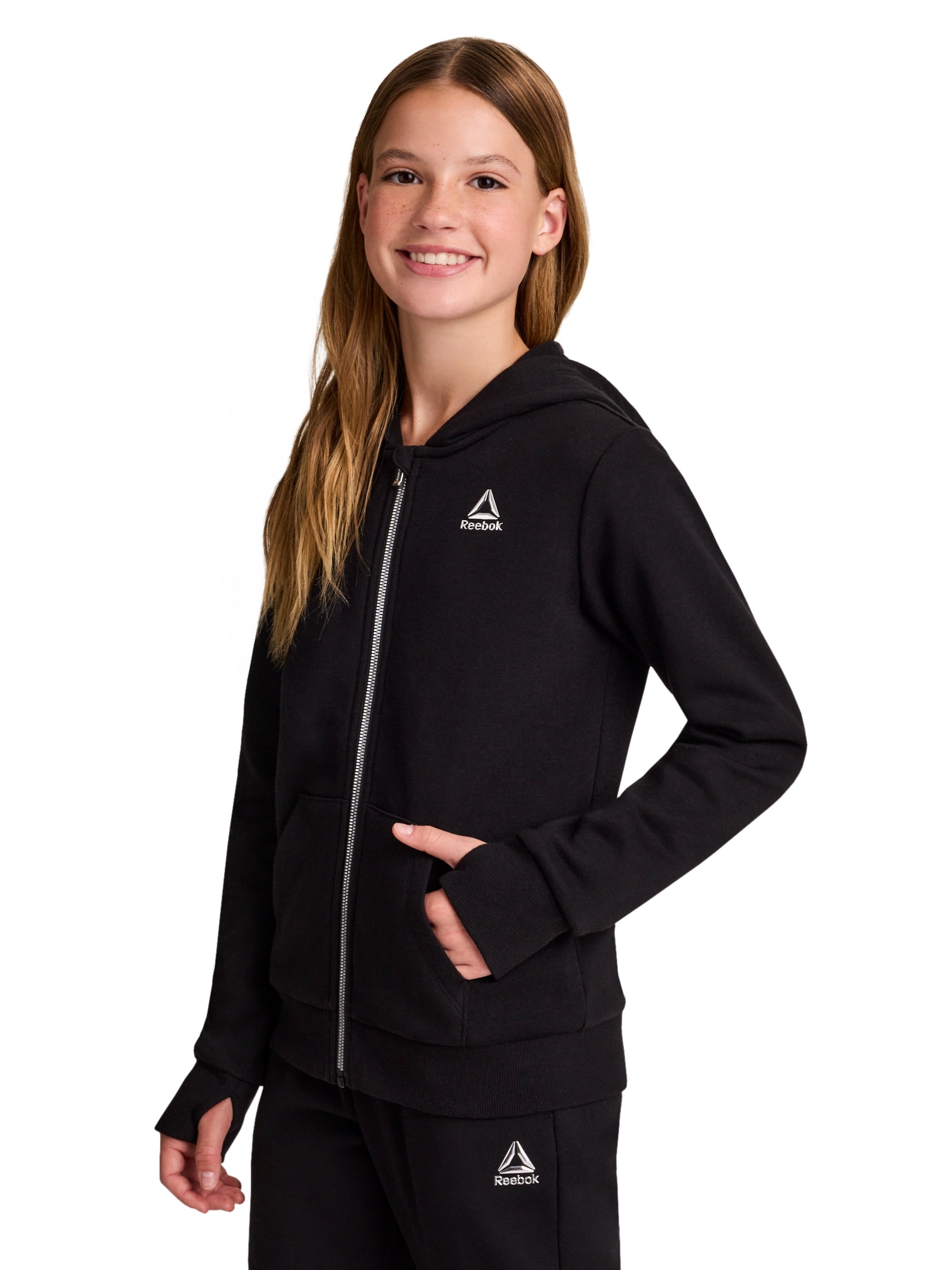 Reebok Girl’s Game Day Fleece Full Zip Hoodie, Sizes 4-18