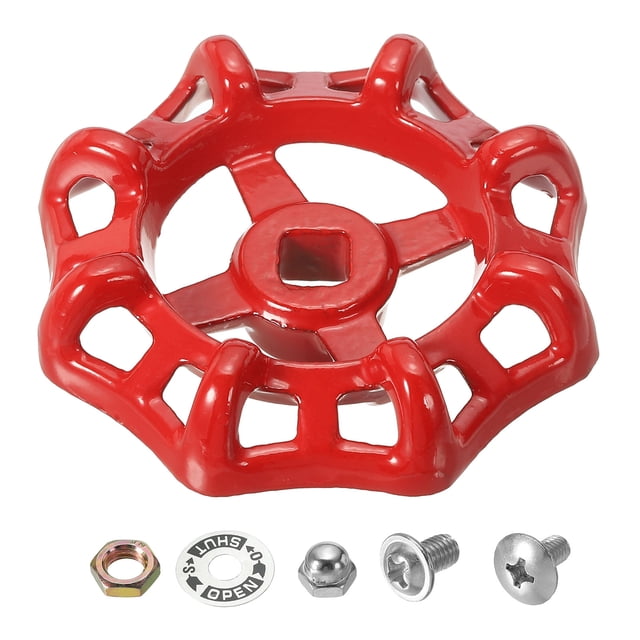 Unique Bargains Poignée de Robinet Extérieur Trou de Tige Carrée 9x9mm, Remplacement de Poignée de Robinet en Acier Moulé avec Vis et Entretoise, Rouge
