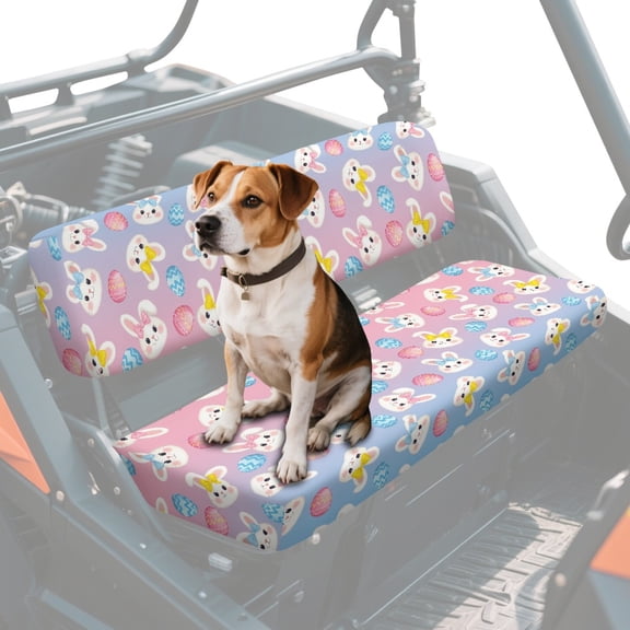 FKELYI Easter Egg Rabbit Print Mule Bench Seat Cover 2 Pcs Set Dustproof UTV Seat Cover Compatible with Kawasaki Mule 600/610 Anti-Scratch Seats Protector Decor