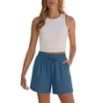 thumbnail image 3 of CYYOLLPF Cotton Linen Shorts gauze set Peasant Outfits Boho Peasant Shirt Linen Sets for Women Gauze Loungewear Sets Summer Pants Set linen pants set comfort shorts for women Blue 3XL, 3 of 9
