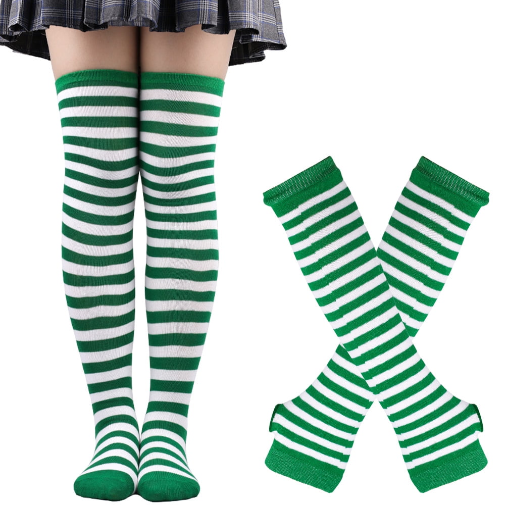 Douhoow 1 Set Womens Over Knee Long Stripe Stockings Thigh High Cotton