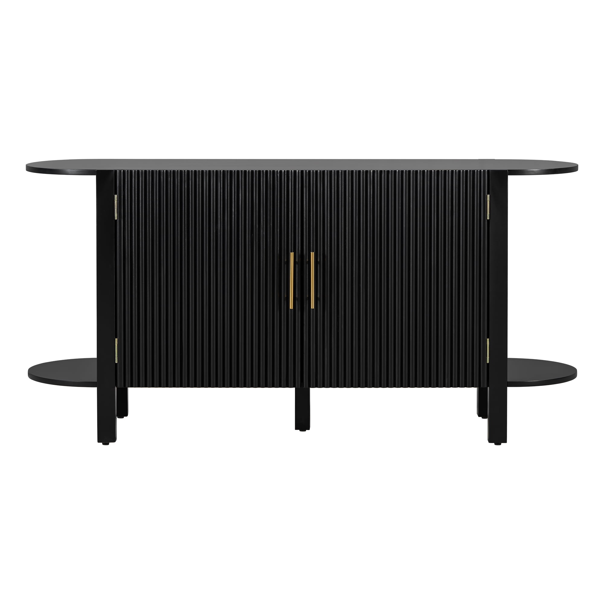 Euroco Sideboard Buffet Cabinet with Storage, 59.8" Mid Century Sideboard Cabinet with Double-layer Curved Extension Shelf & Metal Handle,Credenza Coffee Bar for Kitchen Living Room,Black