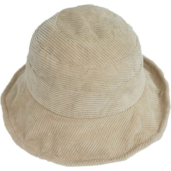 CoCopeaunts Women Bucket Hat Winter Warm Solid Corduroy Bucket Cap Folding Sunscreen Fisherman Hat for Streetwear All-Match