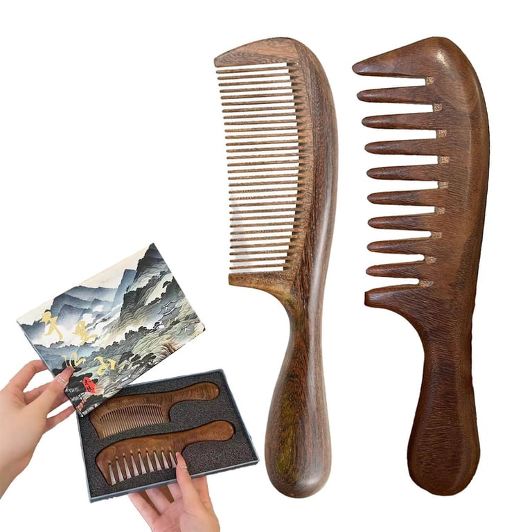Walnut Wood Hair Comb Wide Tooth Detangling Brush for Curly  display picture 3