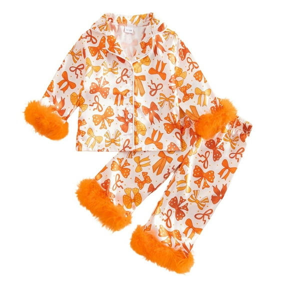 Glisme Halloween 2 Piece Newborn Boys Girls Sleepwear Pumpkin Print Long Sleeve Crew Neck Homewear With Pants Set Fall Cozy Kids Pajamas Size 6-12 Months Orange