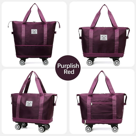 Ratfeit Travel Tote Bags with Trolley Sleeve Expandable Extra Waterproof Oxford Duffel Bag with Wheels Lightweight Traveling Foldable Suitcase
