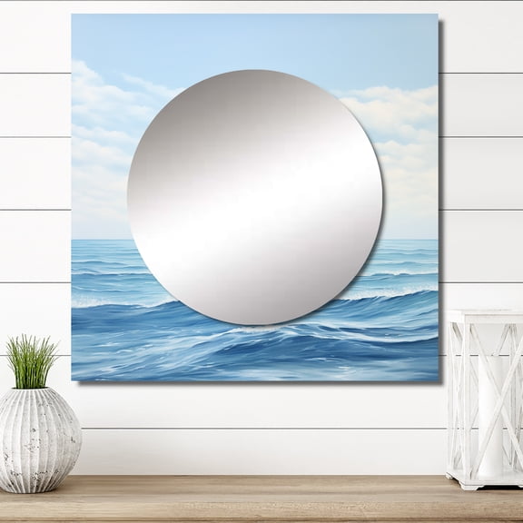 Designart "Dreamscape of Oceans Infinity" Minimalism Square Mirror For Wall Decor - Large Blue Square Printed Wall Mirror Art - Square Modern Mirror - Wall Mounted Square Large Mirror